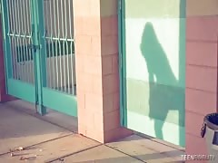 Beauty teen in glasses being seduced and fucked outdoors!