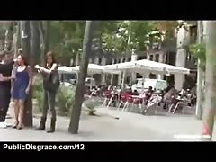 Babe bound and boobs flashed in front of a busy cafe