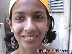 Skinny Brazilian babe is getting a nice facial load