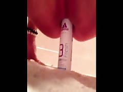 Girl ass play with deo bottle