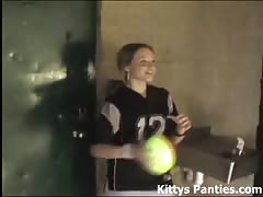 Cute teen football girl Kitty wants to play