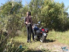 MyFirstPublic - Dirty talking teen drilled hard in public byy muscle biker