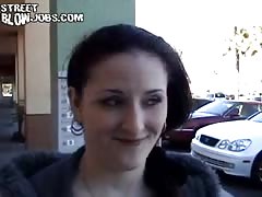 Hot and sweet street blowjob by an awesome brunette
