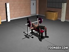 3D Babe Fucks a Stud as He Lifts Some Weights