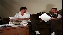 Slender brunette comes into a guy's room and seduces him to fuck her